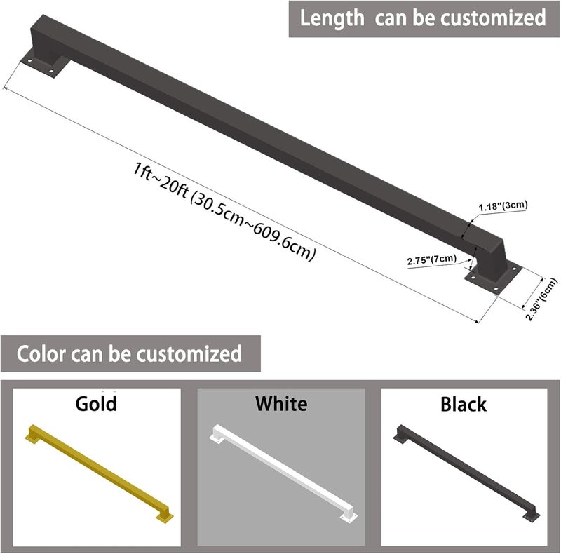 JuneFanwei 5FT Black Iron Hand Railing, Sturdy Safety Staircase Handrails Wall Mount, 500lbs Load Capacity Industrial Iron Railing Pipe Handrail for Indoor Stairs, Outdoor Deck Loft Porch, Non-Slip and Rust - Image 2